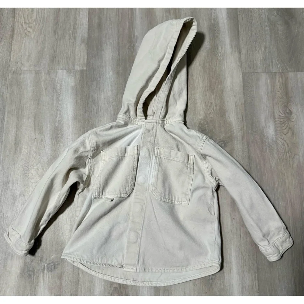 Zara Kids Beige Hooded Utility Jacket Shirt Sz 2 Boys Girls Lightweight Shacket